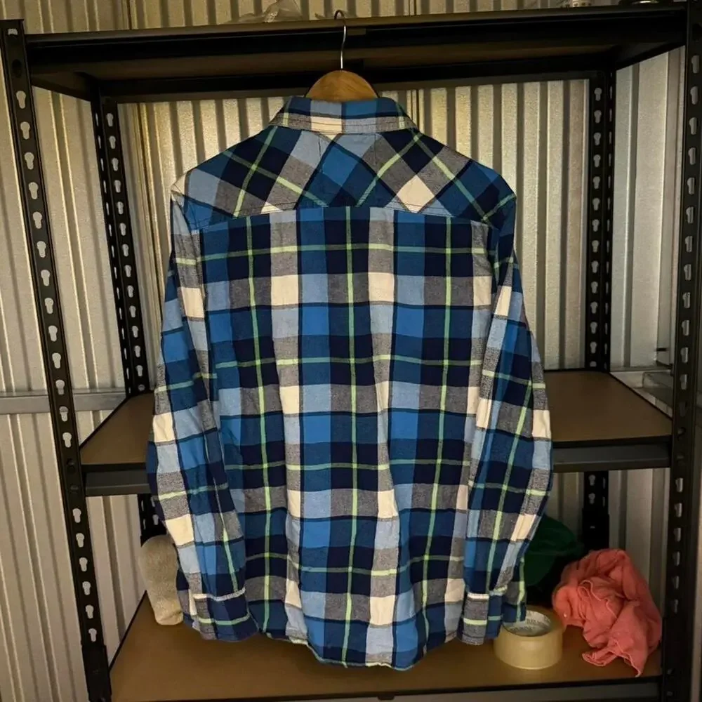 Vintage Roebuck & Co Blue Plaid Flannel Shirt XL